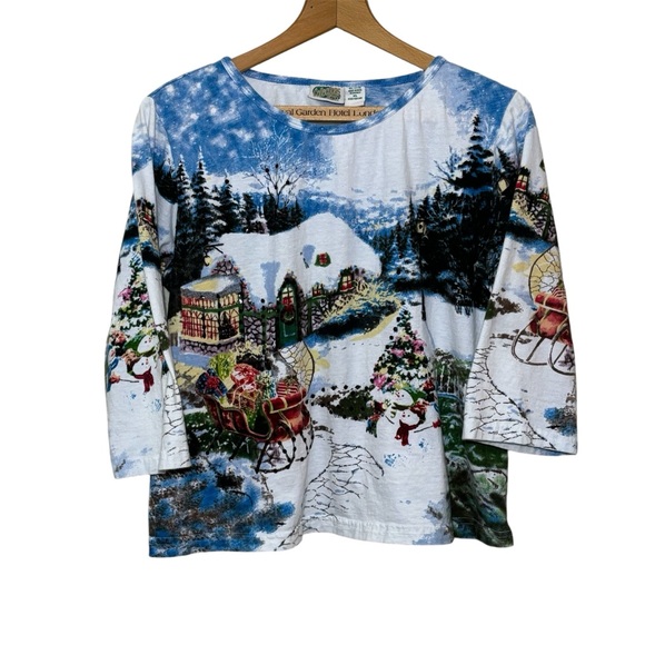 Vintage Collections ETC. Sequined Cabin Sleigh Snow Scene top. Women’s XL - Picture 1 of 9